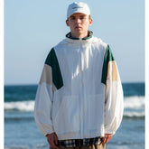 Unisex Jacket Retro Patchwork Contrast Color Loose Stand-up Collar Jacket